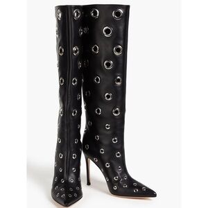 Gianvito Rossi Lydia Black Heeled Boots with Silver Eyelets